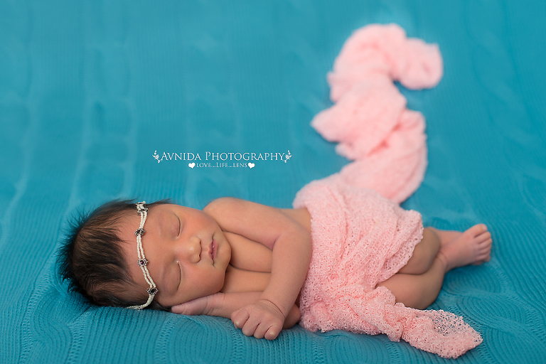 Karter in a pink wrap in Montclair NJ newborn baby photographer