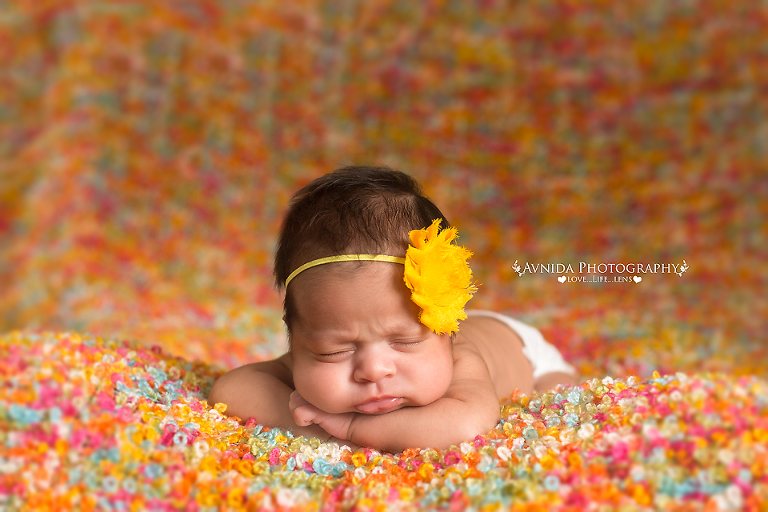 Dallas TX Newborn Photography - cute baby angry in yellow dress