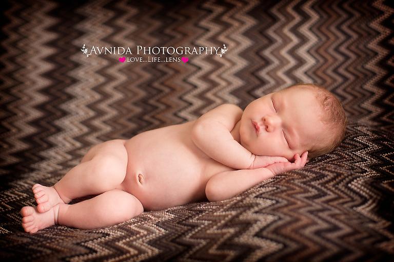 Caden with patterns for his Newborn Baby Photography Ridgewood New Jersey session
