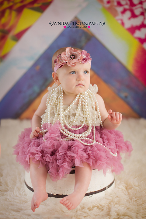 Annika baby with pink riffled tutu for her Baby Photography Northern NJ