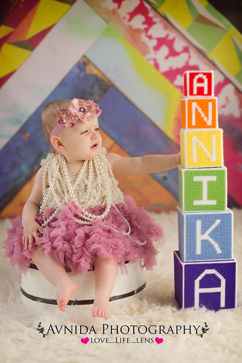 Annika baby with colorful blocks for her Baby Photography Northern NJ