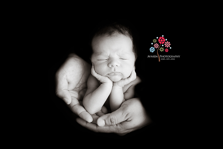 Hands on chin for his Tewksbury Newborn Photography New Jersey