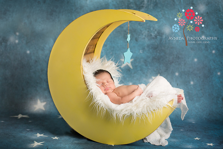 Xavier on the moon for his Tewksbury Newborn Photography New Jersey