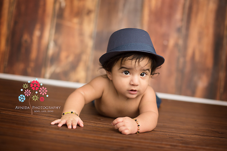 Smiling in a fedora for his 6 Month Baby Photography Madison New Jersey