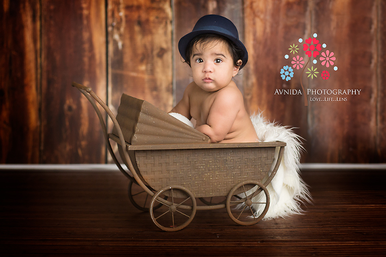 Sitting in his cart for his 6 Month Baby Photography Randolph New Jersey 