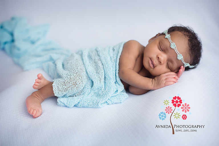So calm and sweet in the blue spread for her Newborn Photography Princeton NJ