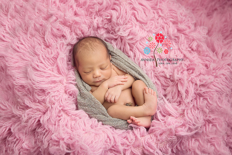Zoe in pink blanket in picture from Newborn Photography Ocean County NJ by www.avnidaphotography.com