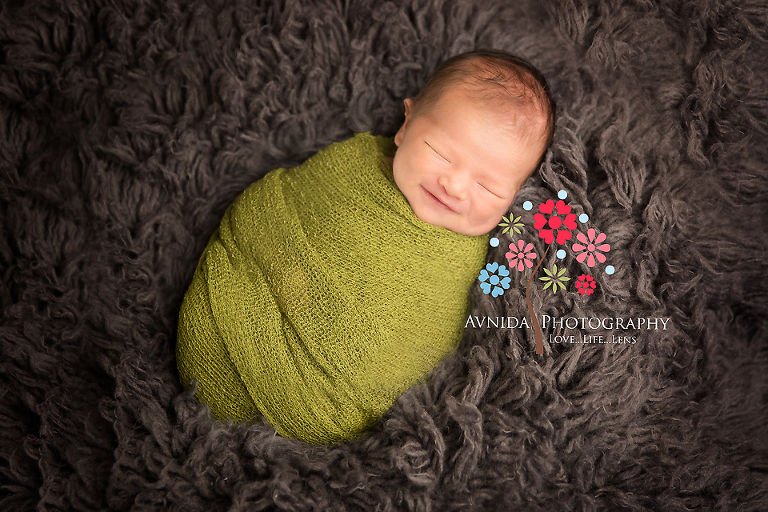 Chester Newborn Photography Mendham New Jersey - Smiling in Green