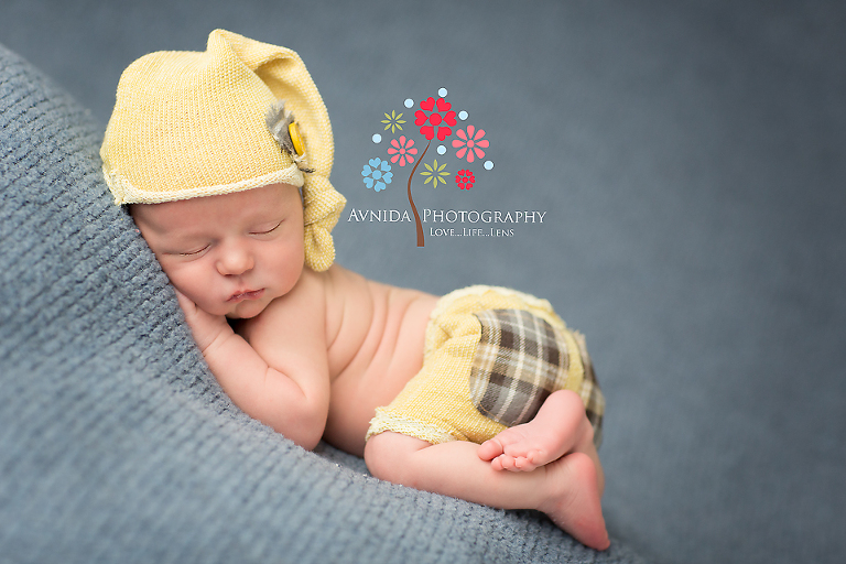 Basking Ridge Bernards NJ newborn photographer, in yellow pants