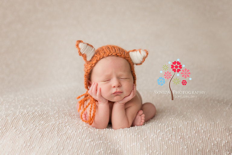 Basking Ridge Bernards NJ newborn photographer in cute orange ears