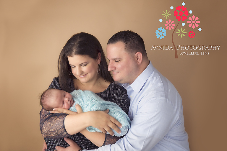 with mom and dad at the Basking Ridge NJ Newborn Photographer