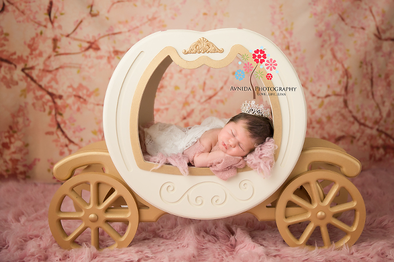Arriving in the golden carriage for her Short Hills NJ Newborn Photography Session