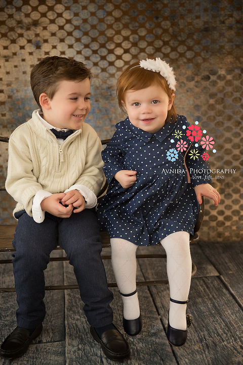 Brother and Sister share the seat for their Holiday Family Pictures Alpine NJ