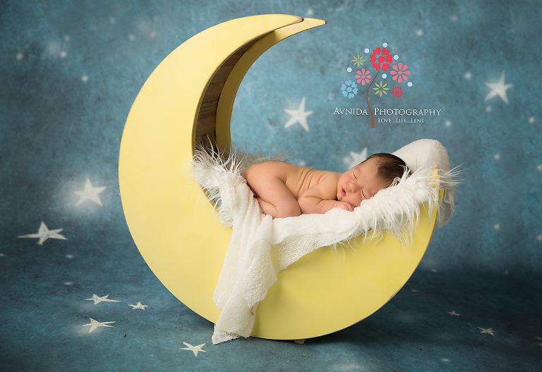 Newborn Photography Millburn NJ; sleeping on the moon