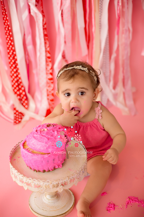 Cake Smash Photography Millburn New Jersey - and the first bite of the cake is in