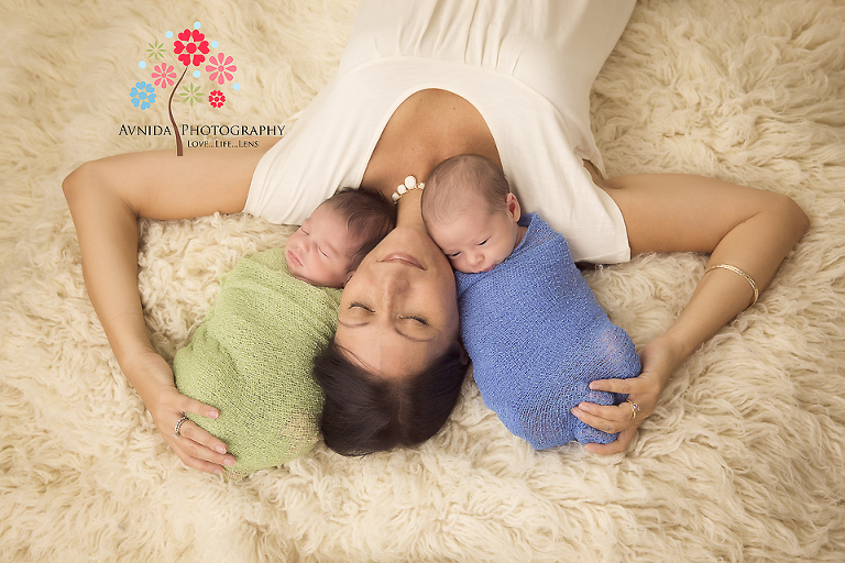 Twins Newborn Photography Gillette NJ - lying next to mommy