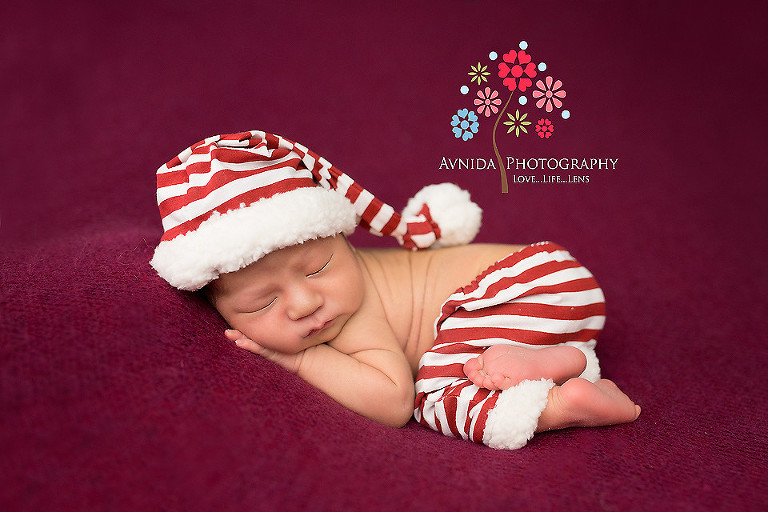 Newborn Photography West Orange NJ - in the candy cane cap