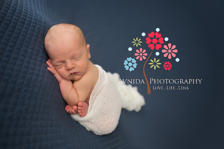 Newborn Photography Fall Hills NJ - handsome in white and blue