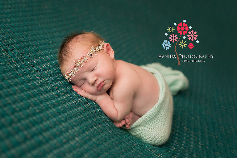 Newborn Photographer Alpine NJ how to make an emerald blanket look even better add a cute baby