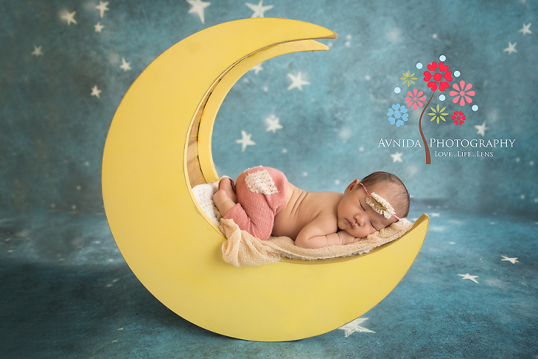Newborn Photography Bergen County - Emma gives the perfect sleeping on the moon pose