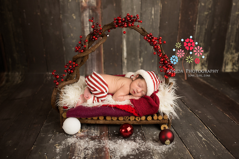 Newborn Photography Saddle River NJ - Its winter - Candy cane and snow