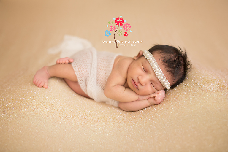 Newborn Photography Central NJ: Maya on a gold blanket