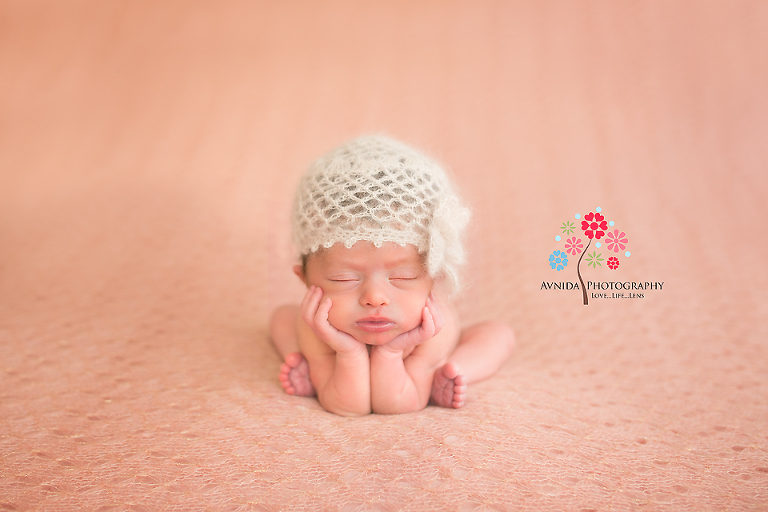 Newborn Photography NJ Bergen County: Mya easily handles the froggy pose for her newborn photo session