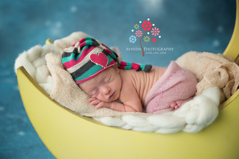 Newborn Photography NJ Bergen County: Mya, the little princess sleeps gently on the moon.