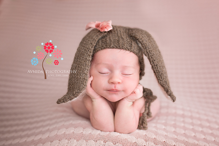 Viviana wears cute bunny ears for her Newborn Baby Portraits