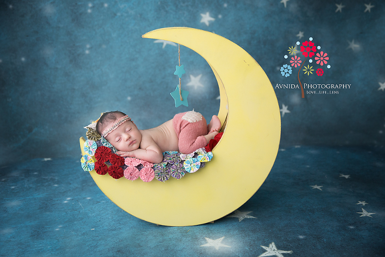 The perfect combination of the night, stars and the moon for Newborn Baby Portraits.