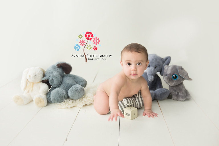 North NJ Baby Photographer - Baby Sebastian is on the move - ring the alarm