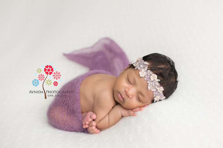 Edgewater NJ newborn and maternity photographer - A Lavender wrap is always the perfect compliment to a white blanket