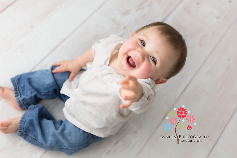 Cake Smash Photographer Secaucus NJ - Baby Alex is all excited and wants to hug his cake smash photographer (or so I tell myself)