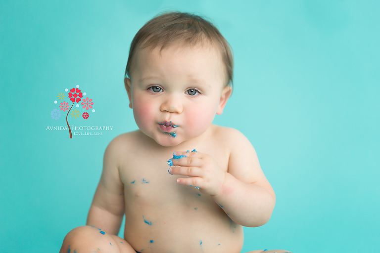 Cake Smash Photographer Secaucus NJ - Can we say he was caught 'blue-handed'