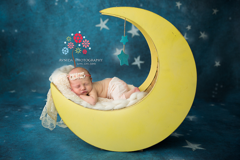 Paramus NJ newborn photographer - Milk drunk on the moon as the stars look on the beautiful princess