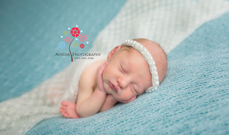 River Vale NJ newborn photographer - White and light blue, a combination that just fits this little baby princess