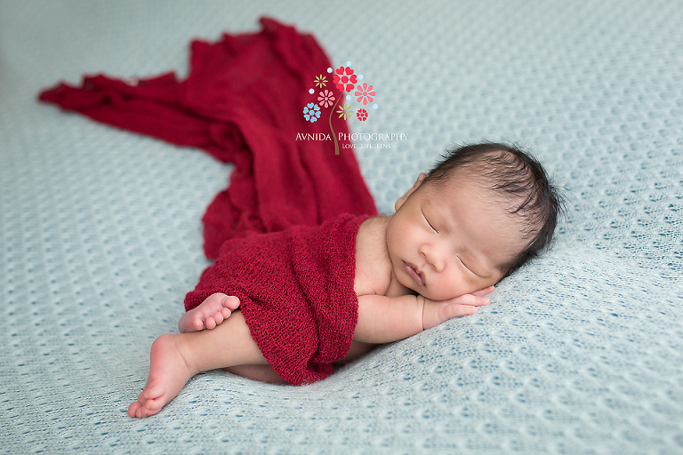 Newborn Photography Bound Brook NJ - The contrast of red and blue. Always a classic.