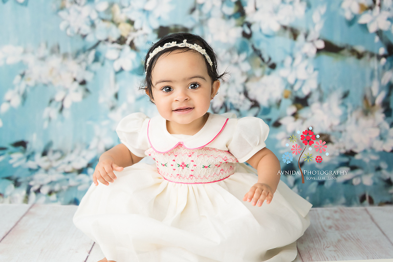 Cake Smash Photography Lawrenceville NJ - With a beautiful white dress, this girl is ready for spring - Isn't white the color for spring as far as fashion goes