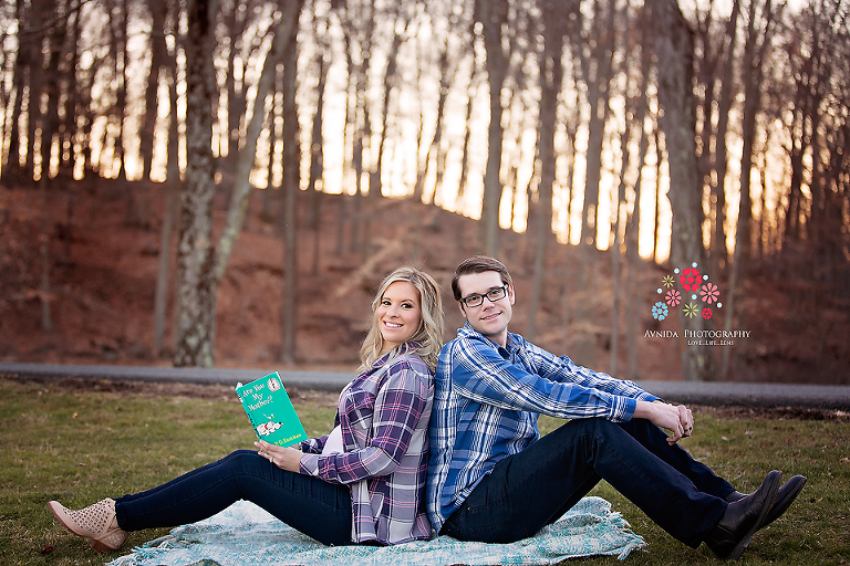 Maternity Photography Bergen County NJ - Now if you think this mom-to-be is reading some random book then you couldn't be more wrong - look at the title - isn't that cute