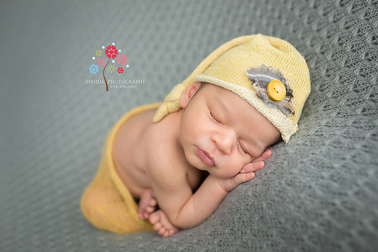 Newborn Photography Chatham NJ - Baby Oz just shines in the cute hands on chin pose - do you see those cute feet coming out