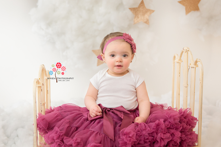 Cake Smash Photography Tewksbury NJ - I just love Amelia's expression in this 1st year portrait photograph - such an innocent face that just makes your heart melt