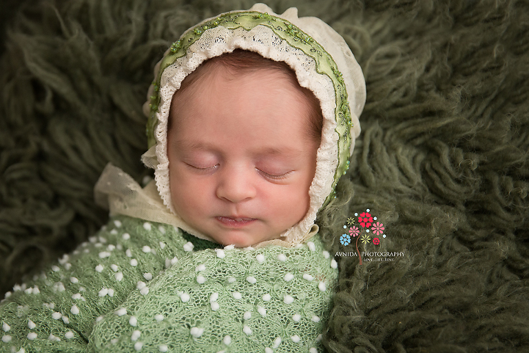 Newborn Photography Madison NJ - A baby in bonnet in shabby chic style and you were wondering that these photos could not get any cuter - note she is still sleeping