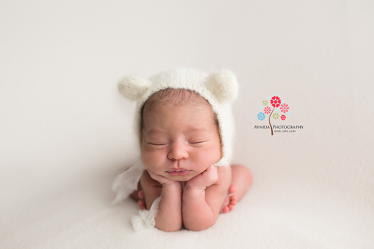Newborn Photography Englewood NJ - Or do you like this cute bunny ears - now this isn't as easy as you think - the white on white just looks so serene that it rocks this photo