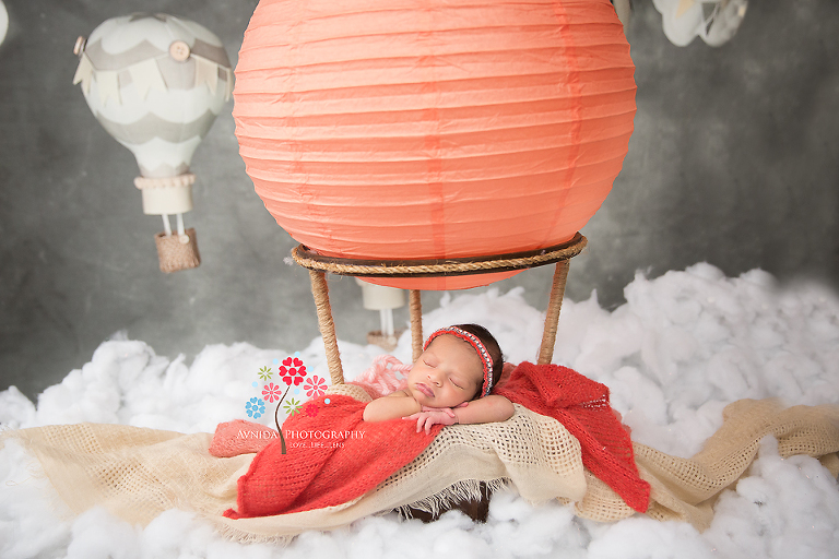 Newborn Photographer Saddle River NJ - A special request from Mom and Dad was to use the hot air balloon for Baby Anisa - I think this custom arrangement was just perfect for Anisa