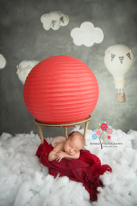 Newborn Photography Teaneck NJ - Come fly me to the moon and back in a nice red hot air ballon now