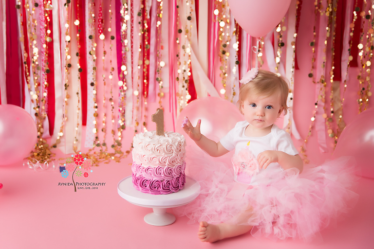 Cake Smash Photography Princeton NJ - Kudos to mom for getting this stylish 3 layer, 3 color cake for the cake smash