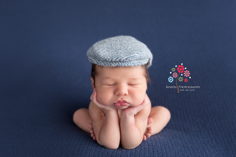 Newborn Photography Red Bank NJ - Hands on the chin pose rocked by Baby Grayson - in the words of that famous song - This is how you do it