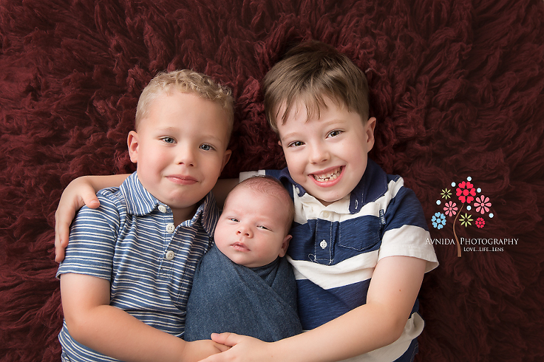 Newborn Photographer Dover NJ - The three musketeers - together in happiness and together in trouble - beautiful bond of brotherhood clearly starts at an early age