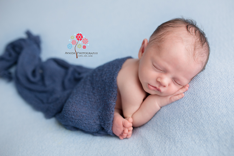 Newborn Photography Milford NJ - From the soft light blue on blue combination to the contrast of navy blue with light blue