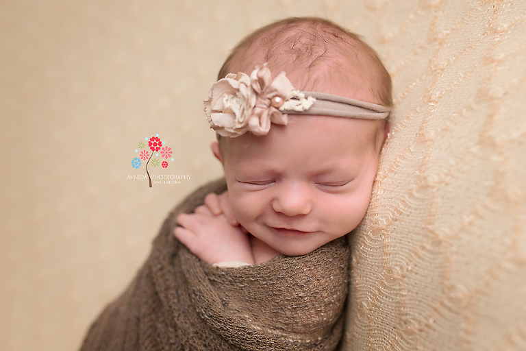 Newborn Photography Franklin NJ - THE BEST perfect expression from Baby Emma during her newborn photography session - What a stylish smirk